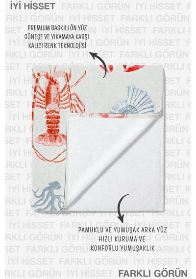 Deniz Temalı Istakoz Marine Plaj Havlusu - Akdeniz Stil Mercan Tonlu Hızlı Kuruyan Mikrofiber Havlu Sakin Çayı