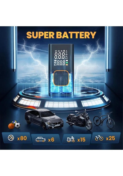 Dijital Kablosuz Usb 2 2000mah Göstergeli Oto Lastik, Bisiklet Hava Pompası Kompresörü