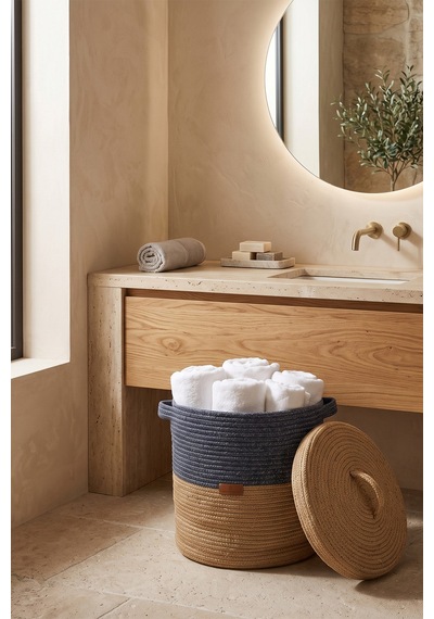 Villadia Home Textile Hasır Sepet Çok Amaçlı Çamaşır Oyuncak Battaniye Kıyafet Depolama Sepeti Dekoratif Organizer 3104sepet