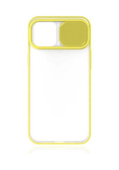 Noktaks - Apple Uyumlu iPhone   12 - Kılıf   Slayt Sürgülü Arkası Buzlu Lensi Kapak - Sarı