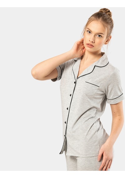 Türen Düz Kısa Kollu Gömlek Yaka Pijama Takım 3368/gri 001