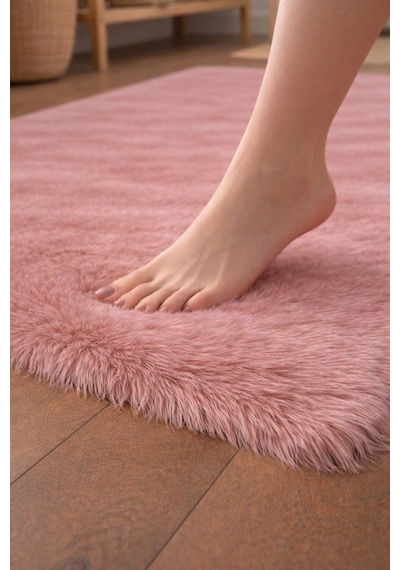 Lüx Kuzu Post Peluş Süet Taban İnce Halı Yumuşak Doku Premium Kalite Pembe