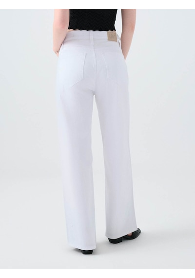 Loft Wide Leg Regular Fit Beyaz Kadın Jean Pantolon Lf2039976 Beyaz