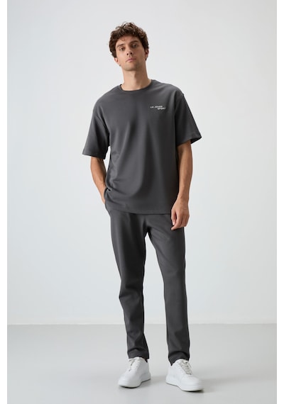 Tommy Life Haki Pamuklu Kalın Yumuşak Dokulu Oversize Fit Nakışlı Erkek Eşofman Takım - 85252 Haki