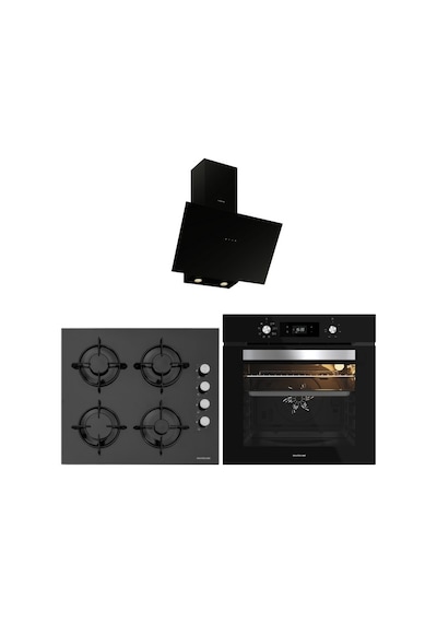 Silverline BO65E4B01 + CS5349B01 + 3481 Flam Siyah Cam Ankastre Set