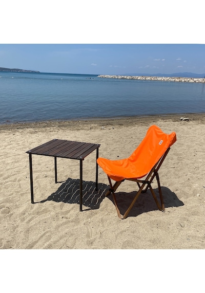 Bag The Joy 60 x 60 x 55 CM Ahşap Katlanır Kamp Masası - Antrasit Kahverengi