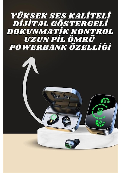 7 Kordonlu Akıllı Saat Ve Aynalı Bluetooth Kulaklık Powerbank Dijital Göstergeli