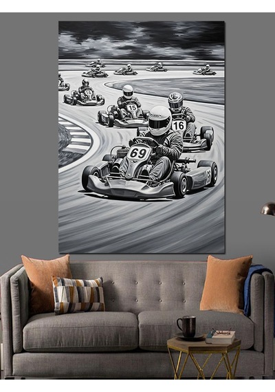 Ahşap Tablo Gokart Araba Yarışı Resmi