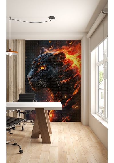 Işıklar Alevler İçinde Kaplan 01 Poster Duvar Kağıdı Renkli