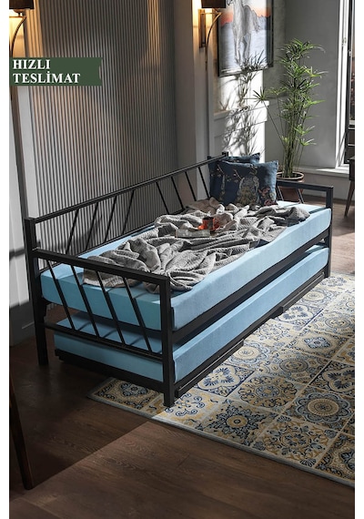 Glory Yavrulu Daybed Tek-çift Kişilik Sedir Metal Karyola Siyah