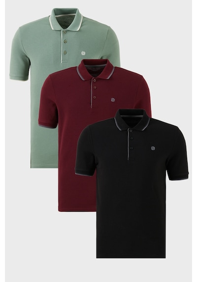 Buratti Pamuklu Slim Fit Şerit Detaylı Düğmeli Polo Yaka 3'Lü Paket Erkek T Shirt 5902118S3 Siyah-Vişne-Elma Yeşili-Beyaz