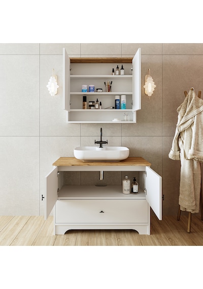 Oval Lavabolu Mat Beyaz Mdf 100 Cm Banyo Dolabı Atlantik Çam - Beyaz Oval Lavabolu Mat Beyaz Mdf 100 Cm Banyo Dolabı Atlantik Çam - Beyaz