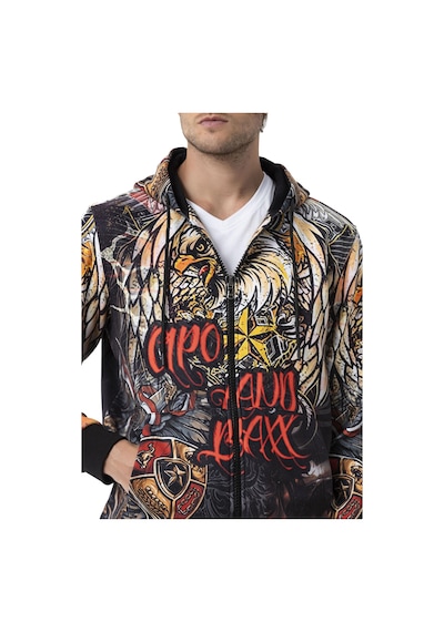 Cipo & Baxx Cl574 Kartal Desenli Kapşonlu Erkek Sweatshirt Siyah