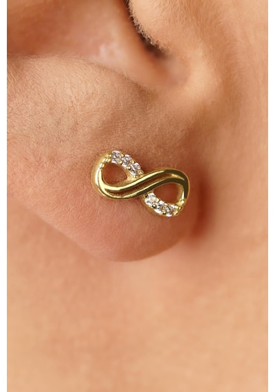 14 Ayar Altın Taşlı Sonsuzluk Küpe Sarı Altın