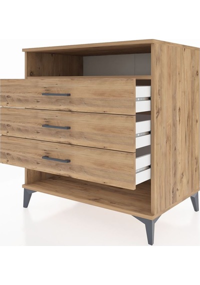 Kronos Şifonyer Tek Raflı 3 Çekmeceli 88x59x96 Çam-çam Çam