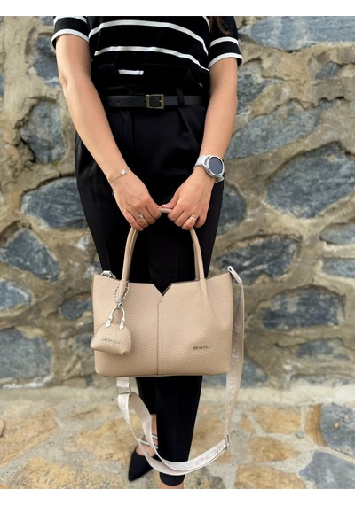 Just Polo Kadın Orijinal Just Polo Yumuşak Deri Ayarlanabilir Askılı Lüks El Ve Omuz Çantası Shoulder Bag Bej