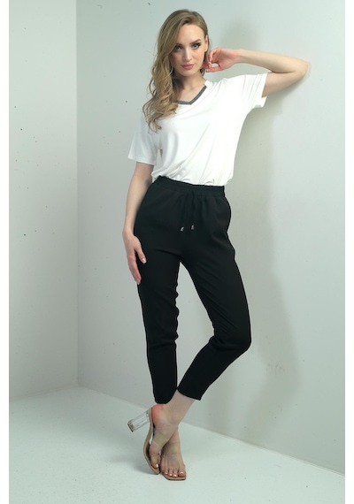 By Saygı Kadın Beli Lastikli Yandan Cepli Havuç Paça Pantolon-40798 Siyah
