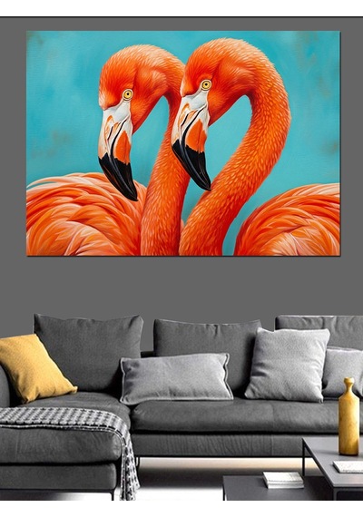 Turuncu Flamingo Kuş Çifti Dekoratif Kanvas - Mdf Ahşap Tablo