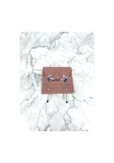Mavi Kelebek İthal Gümüş Küpe-979 Silver