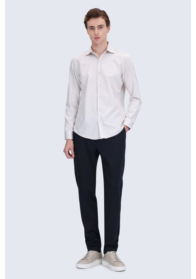 Hatemoğlu Ekru Slim Fit Açık İtalyan Yaka 100% Pamuk Uzun Kollu Spor Gömlek