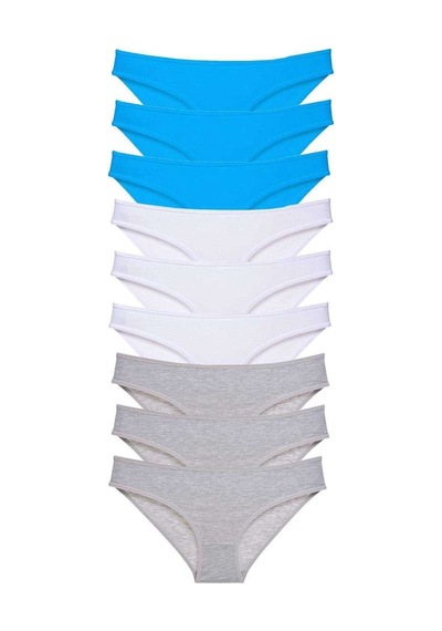 9 Adet Süper Eko Set Likralı Kadın Slip Külot Gri Beyaz Mavi Beden: Xl Standart
