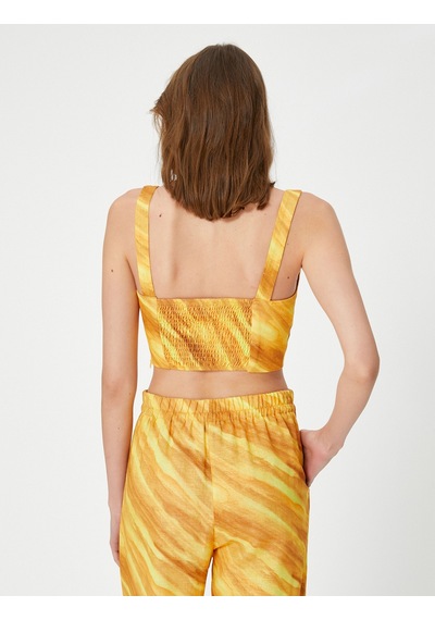 Koton Koton X Şahika Ercümen - Batik Desenli Crop Atlet Sarı Desenli 3sak30035ew