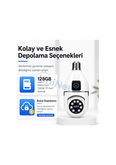 Uninet Çift Kameralı Ampule Takılabilen Tip Wifi Güvenlik Kamerası Full Hd, 355 Derece Dönebilen, Gece Görüşlü Ptz Kamera