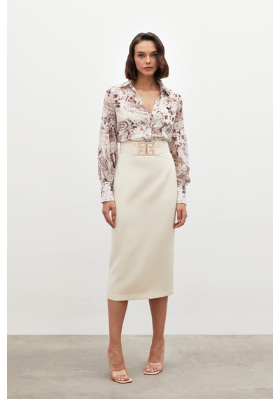 Sateen Aksesuar Detaylı Kalem Etek - Bej-134843 Bej