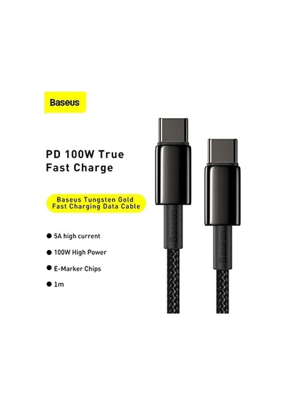 Tungsten Gold Hızlı Şarj Kablosu Type-c To Type-c 100w, 1m, Siyah