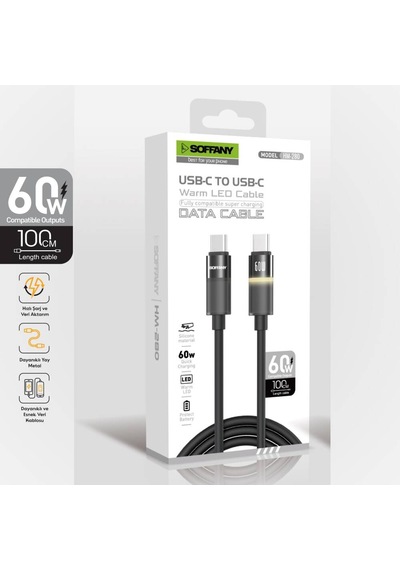 Hm-280 Hm-280-02 Usb-c To Usb-c 60w Warm Led Şarj Ve Data Kablosu Hm-280 Hm-280-02 Usb-c To Usb-c 60w Warm Led Şarj Ve Data Kablosu