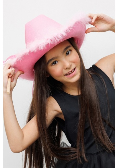 Le Mabelle Pembe Tüylü Kız Çocuk Kovboy Şapkası Pembe
