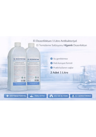 El Dezenfektanı 1 Litre Antibakteriyel El Temizleme Solüsyonu 2 Adet