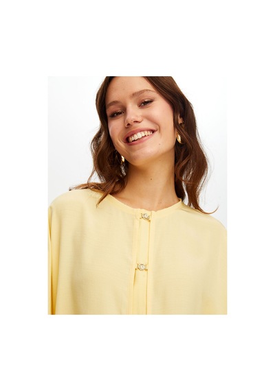 Faik Sönmez Gold Düğme Detaylı Dökümlü Rayon Bluz W26blz006 Uw26blz00660 Sarı