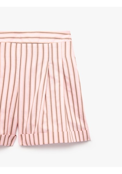 Koton Pamuklu Cep Detaylı Çizgili Şort Pınk Strıpe 6skg40130aw Pembe