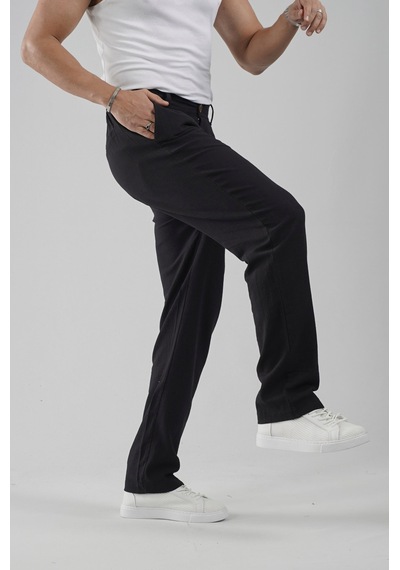 Baggy Fit Kalıp Pamuklu Keten Pantolon Siyah