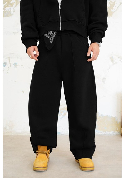 Siyah Cozy Basic Pileli Baggy Eşofman Siyah