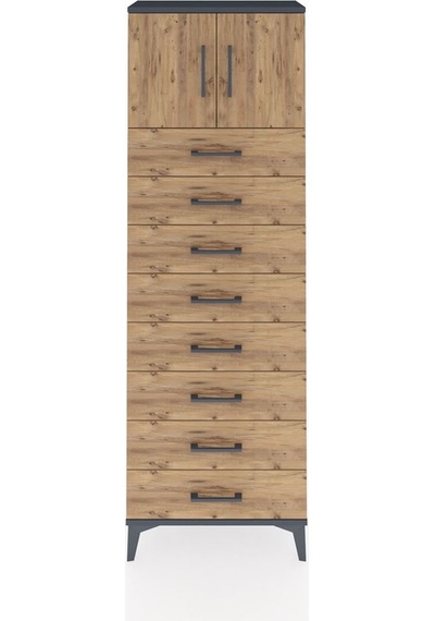 Arges Dolap 2 Raflı 8 Çekmeceli 2 Kapaklı 60x30x182 Antrasit-çam Antrasit
