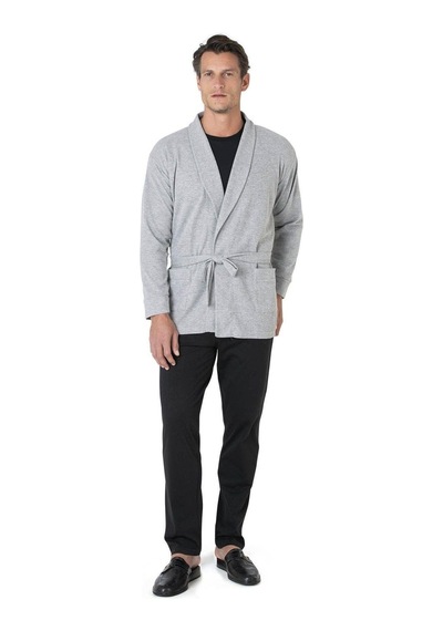 Pierre Cardin 5640 Erkek Triko Sabahlıklı 5'li Pijama Takım-gri Gri Melanj