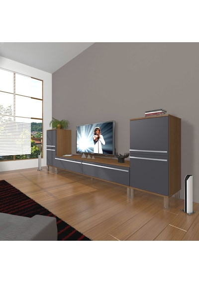 Decoraktiv Eko On2 Mdf Std Krom Ayaklı Tv Ünitesi Tv Sehpası Ceviz - Antrasit