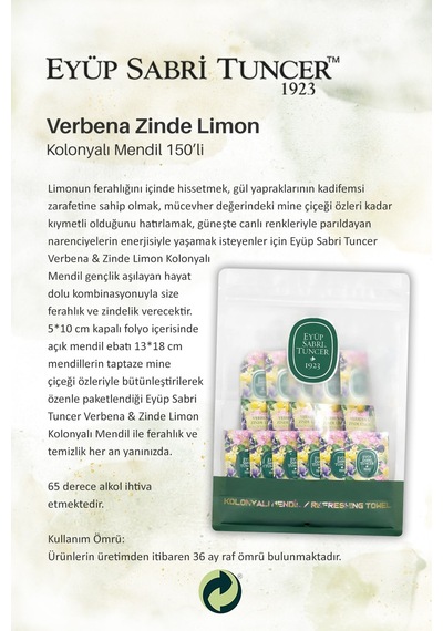 Eyüp Sabri Tuncer 2 Paket x 150'li Verbena & Zinde Limon Koloyalı Mendil ve Rosie Koku Tekli