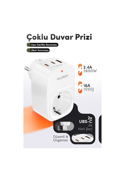 Diğer - Usb Şarj Ve Priz Tekli Priz Usb Ve Type C Şarj Duvar Tipi Priz Çoklayıcı