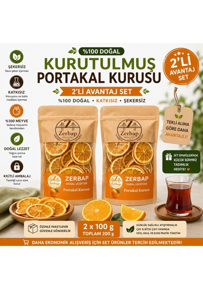 Zerbap Portakal Kurusu Şekersiz Katkısız Doğal Atıştırmalık Avantaj Seti 2 x 100 G