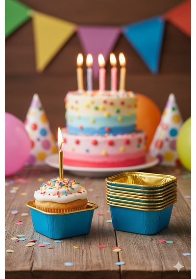 Mavi Cupcake Kapsülü İçi Metalize Gold 25'li - Kek Ve Cupcake Sunum Kapsülü Diğer