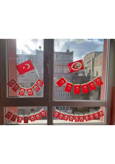 Küçük İpli Türk Bayrağı Kağıt İpli Bayrak - 1 Adet 100 X 10 Cm