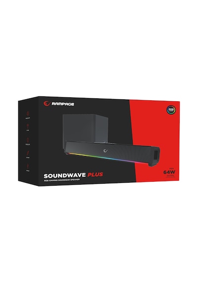 Rampage Rm-1 Soundwave Plus Siyah Total 64w 16v/4.06a Bt+usb+aux+tf Kartlı Gaming Soundbar Speaker