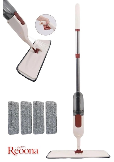 Reoona Spin Mop Sprey Mop Deterjan Hazneli 4 Adet Moplu Spreyli