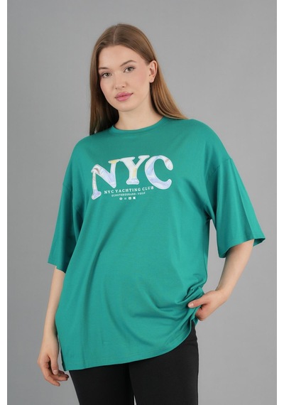 Alexandergardi Geniş Kalıp Bisiklet Yaka Baskılı Kısa Kollu T-shirt Yeşil
