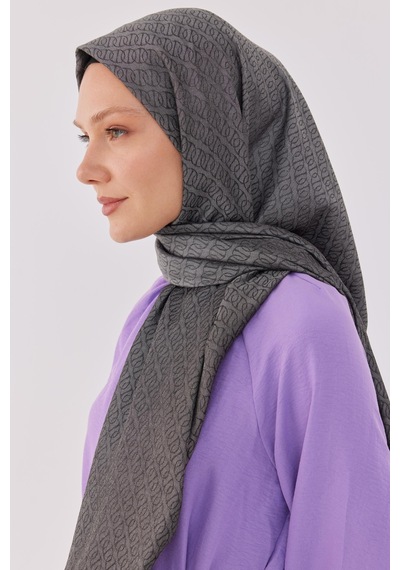Mirsoy Scarf Halka Desen Parlak Jakar Şal - Duman Duman