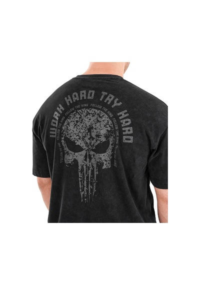 Kingsize Nutrition Kingsize Hard Work Antik Yıkamalı Oversize T-shirt Siyah Siyah