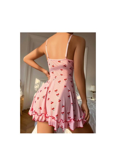 Lily Bianca Nightwear Kiraz Desenli Askıları Dantel Detaylı Tanga Hediyeli Penye Gecelik Pembe Lily Bianca Nightwear Kiraz Desenli Askıları Dantel Detaylı Tanga Hediyeli Penye Gecelik Pembe